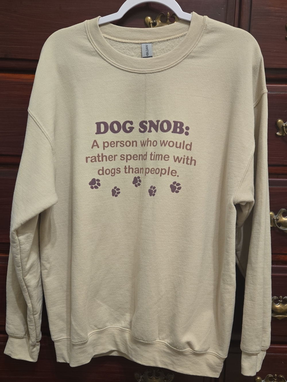 Gildan Tan Sweatshirt with Brown "Dog Snob" Graphic